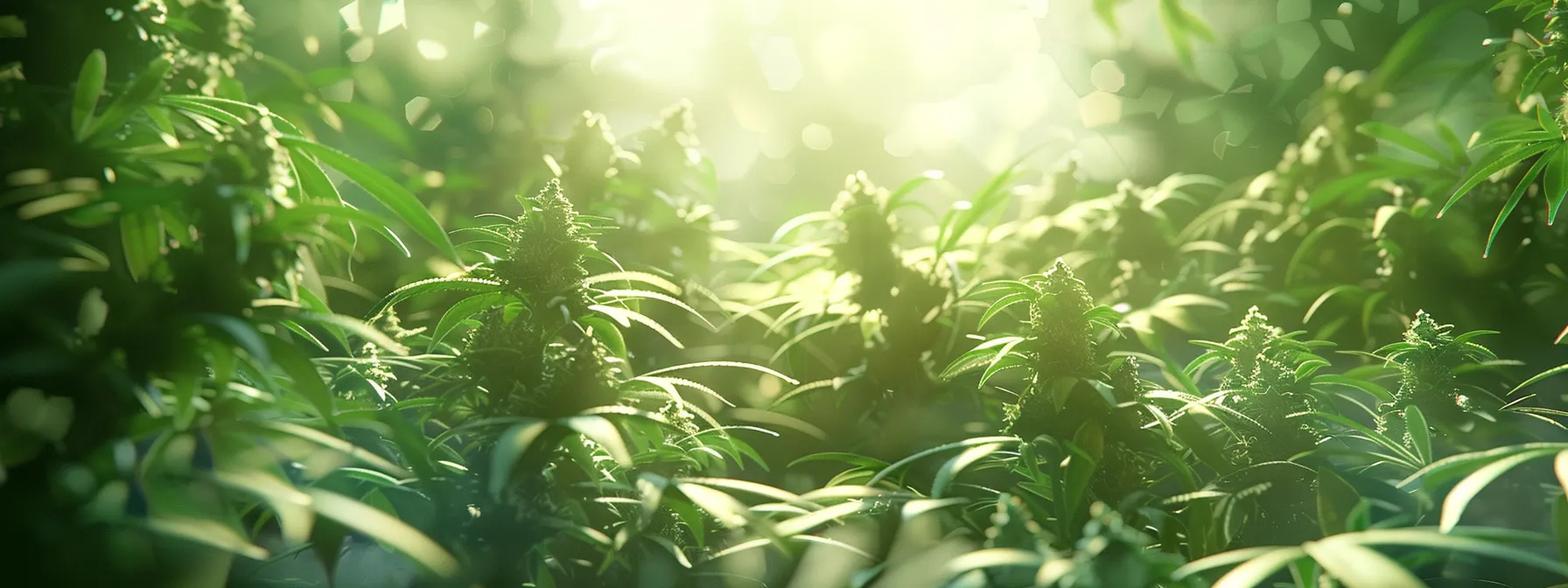 a vibrant field of thcv-rich cannabis plants thriving under the sun.