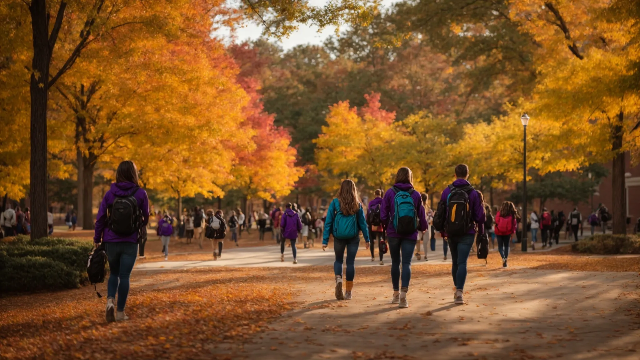 a vibrant autumn scene of east carolina university students engaging in outdoor activities amidst colorful fall foliage, capturing the lively spirit of campus life in greenville, nc.