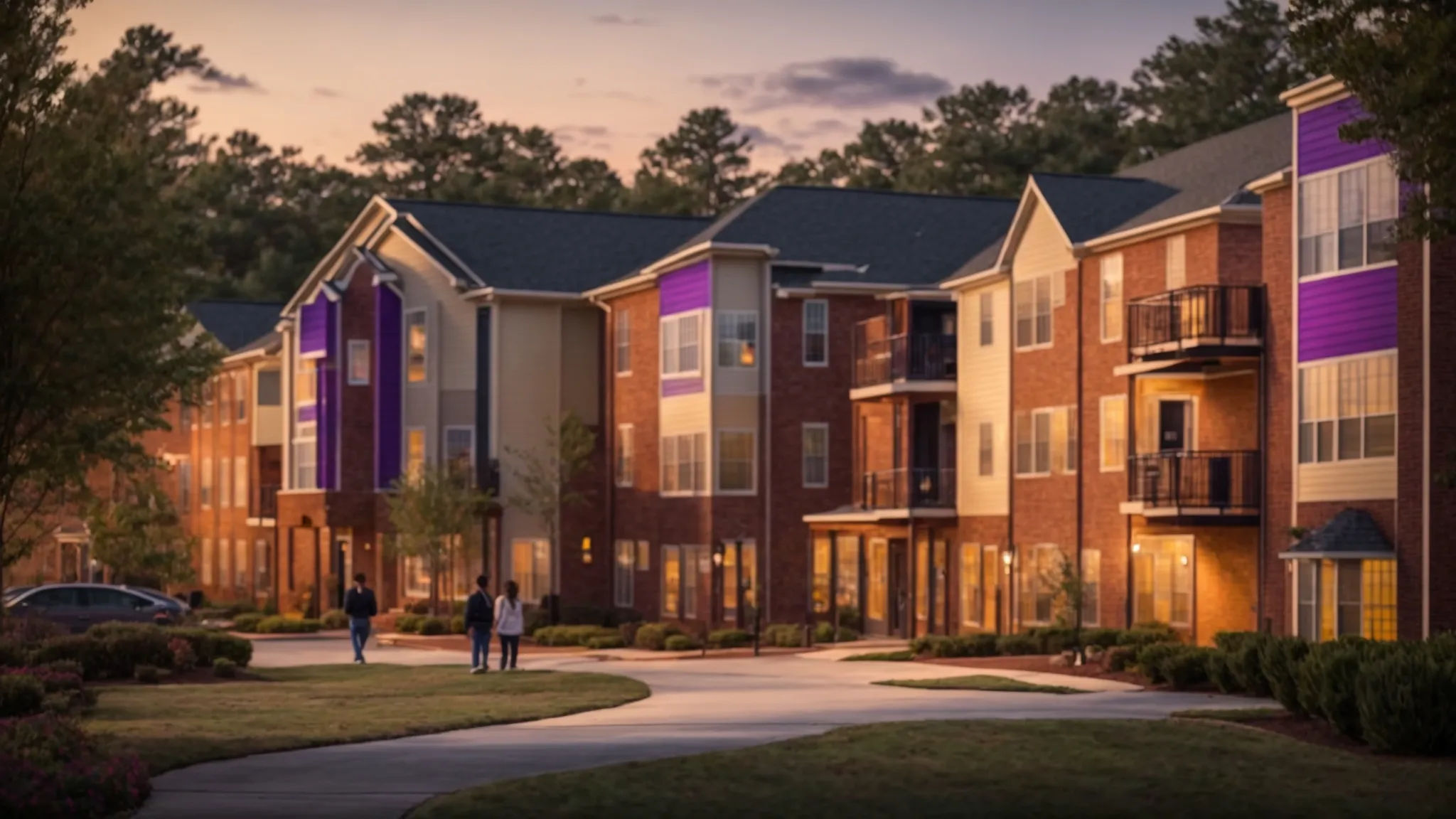 a vibrant, welcoming image of east carolina university’s diverse student housing options, showcasing a lively on-campus residence alongside a modern off-campus apartment complex, bathed in warm sunlight, capturing the essence of community and choice.